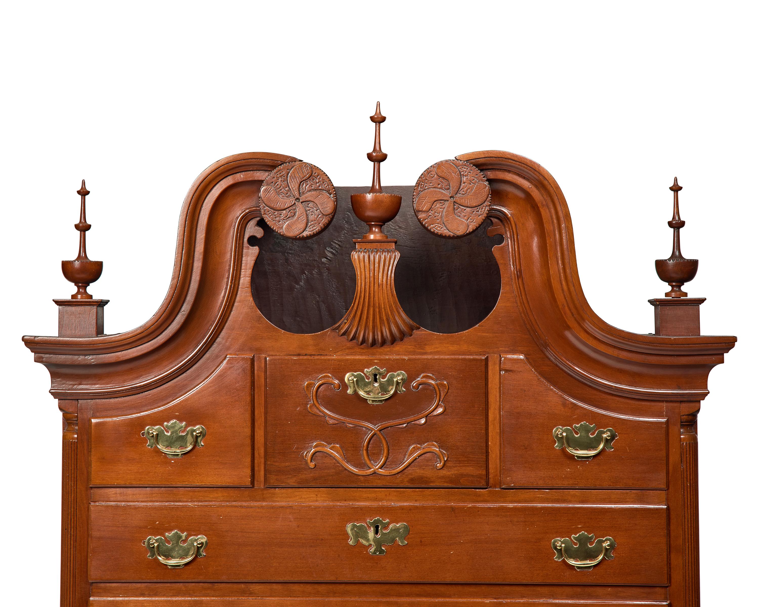 A Chippendale Cherrywood Bonnet-Top Chest-on-Chest