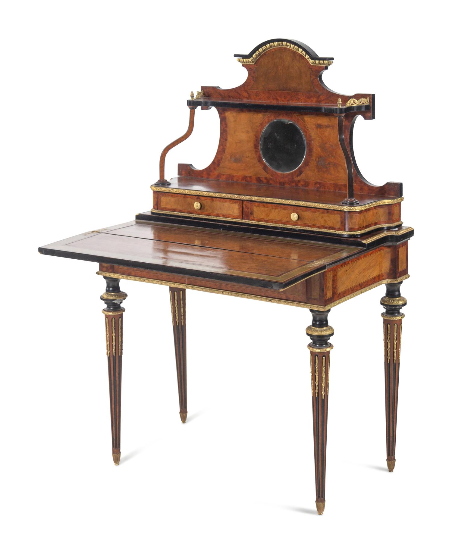 A Napoleon III Style Gilt Bronze Mounted Burlwood and Parcel Ebonized Étagère Table