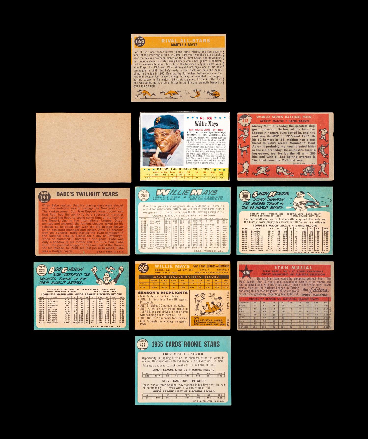 A Group of 11 1960s Hall of Fame and Rookie Baseball Cards (Including Hank Aaron, Mickey Mantle and Willie Mays),