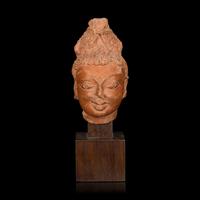 A Gupta Terracotta Head, Achichhatra, Uttar Pradesh, 5th-6th Century 五-六世紀 印度北方邦紅陶頭像