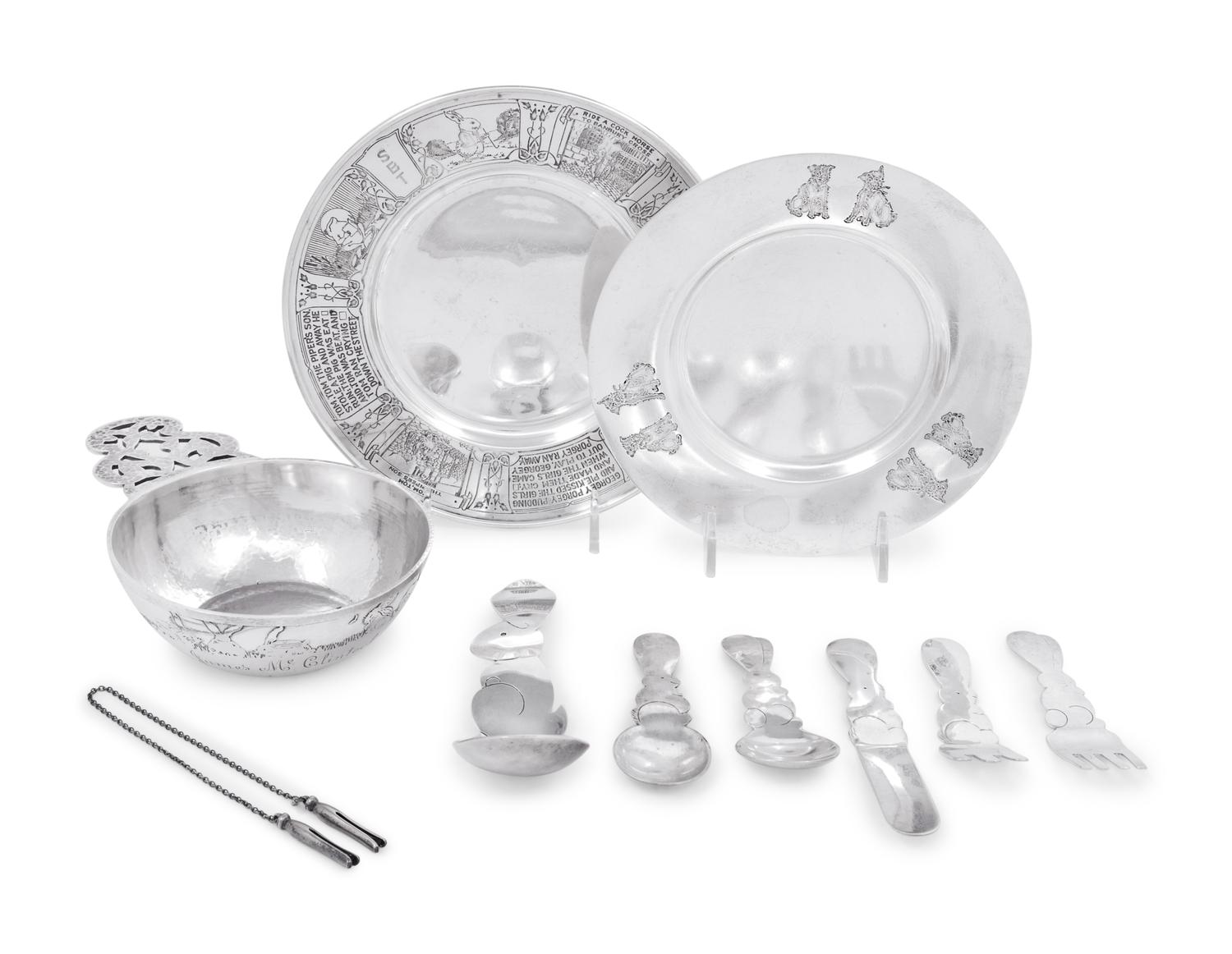 Ten American Silver Children's Table Articles