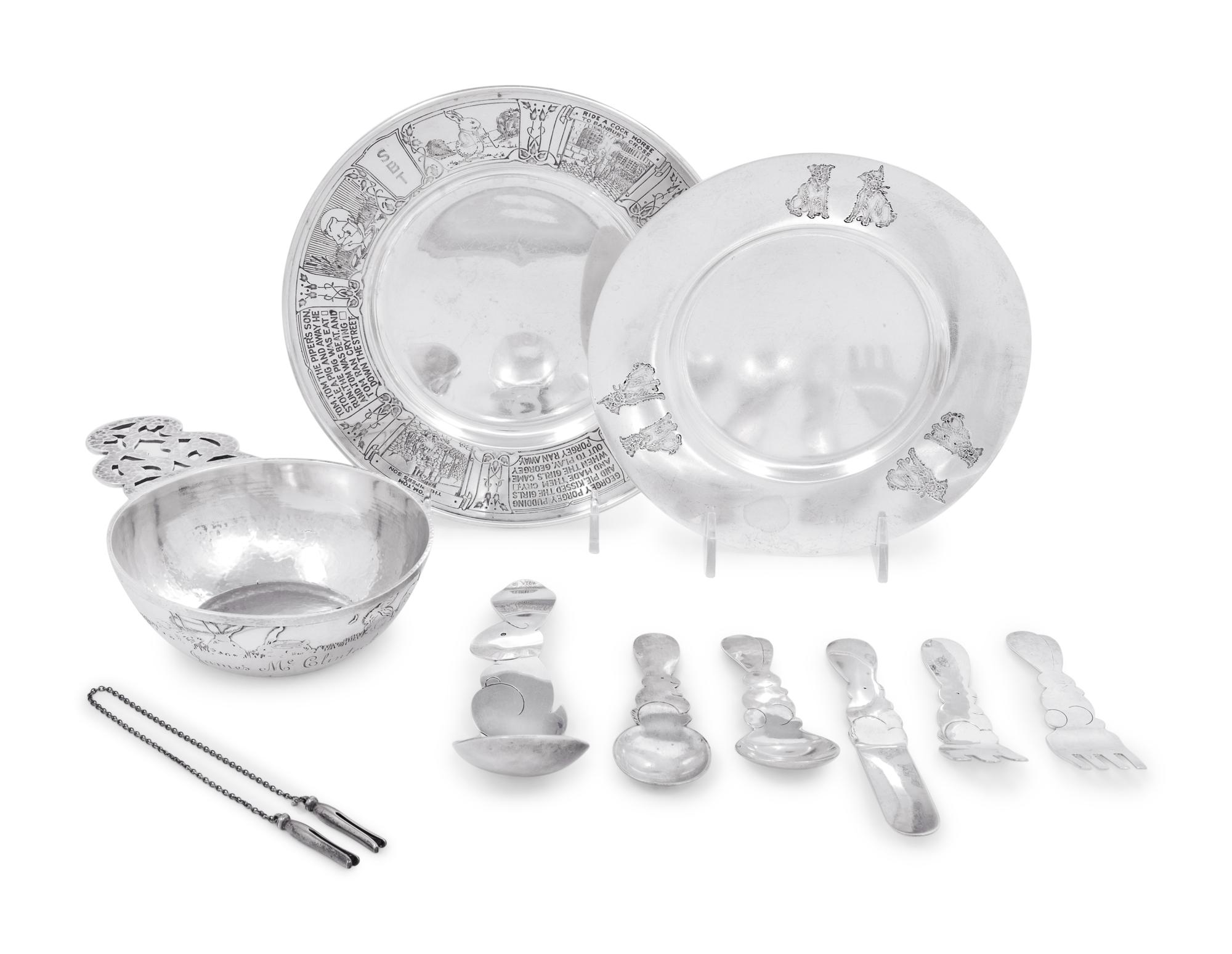 Ten American Silver Children's Table Articles