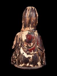 A Gilt Decorated Dark Brown Lacquered Wood Figure of Guanyin and Child