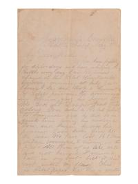 [CIVIL WAR]. Letter written on Confederate paper by Major William F. Smith, 1st Delaware Infantry, describing Hancock's assault at the Mule Shoe during the Battle of Spotsylvania Court House. Spotsylvania County, VA, "Battle Field," 13 May 186[4].