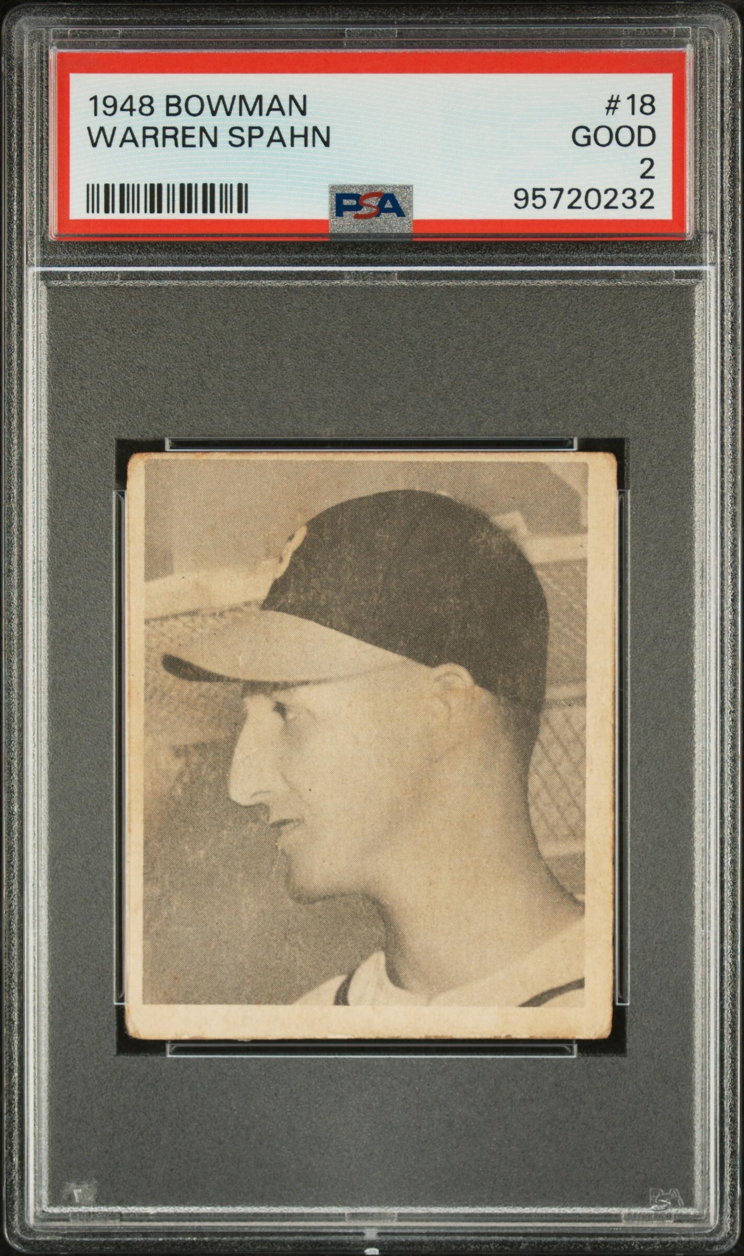 A 1948 Bowman Warren Spahn Rookie Baseball Card No. 18 (PSA 2 GOOD)