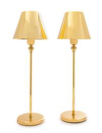 A Pair of Anna Lari Gold-Plated Emi Table Lamps Height 18 inches. — DESIGNED 1991
