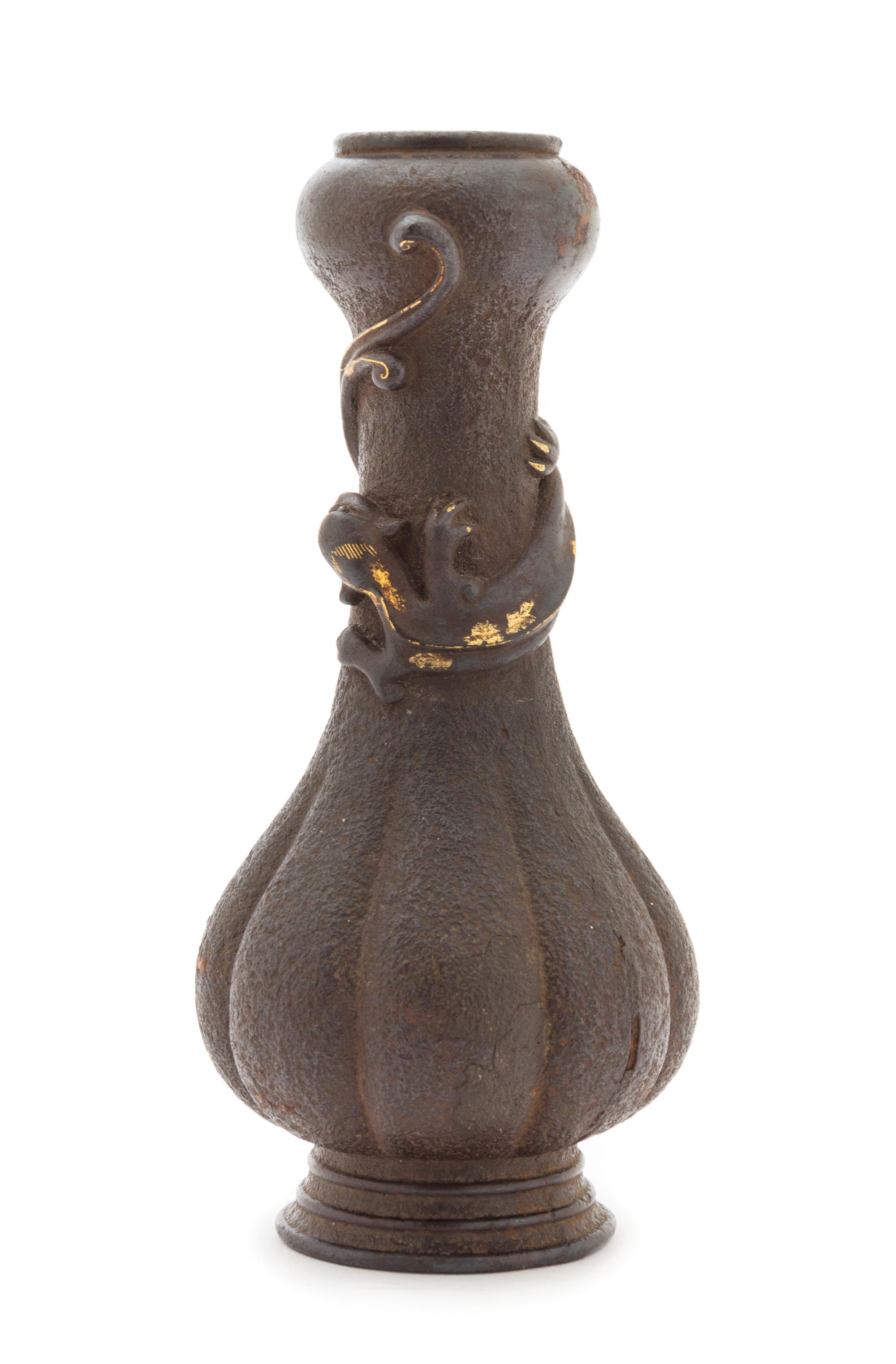 A Chinese Parcel Gilt Iron Garlic Head Vase 19TH CENTURY Height 7 x width 3 1/4 inches. — 19TH CENTURY