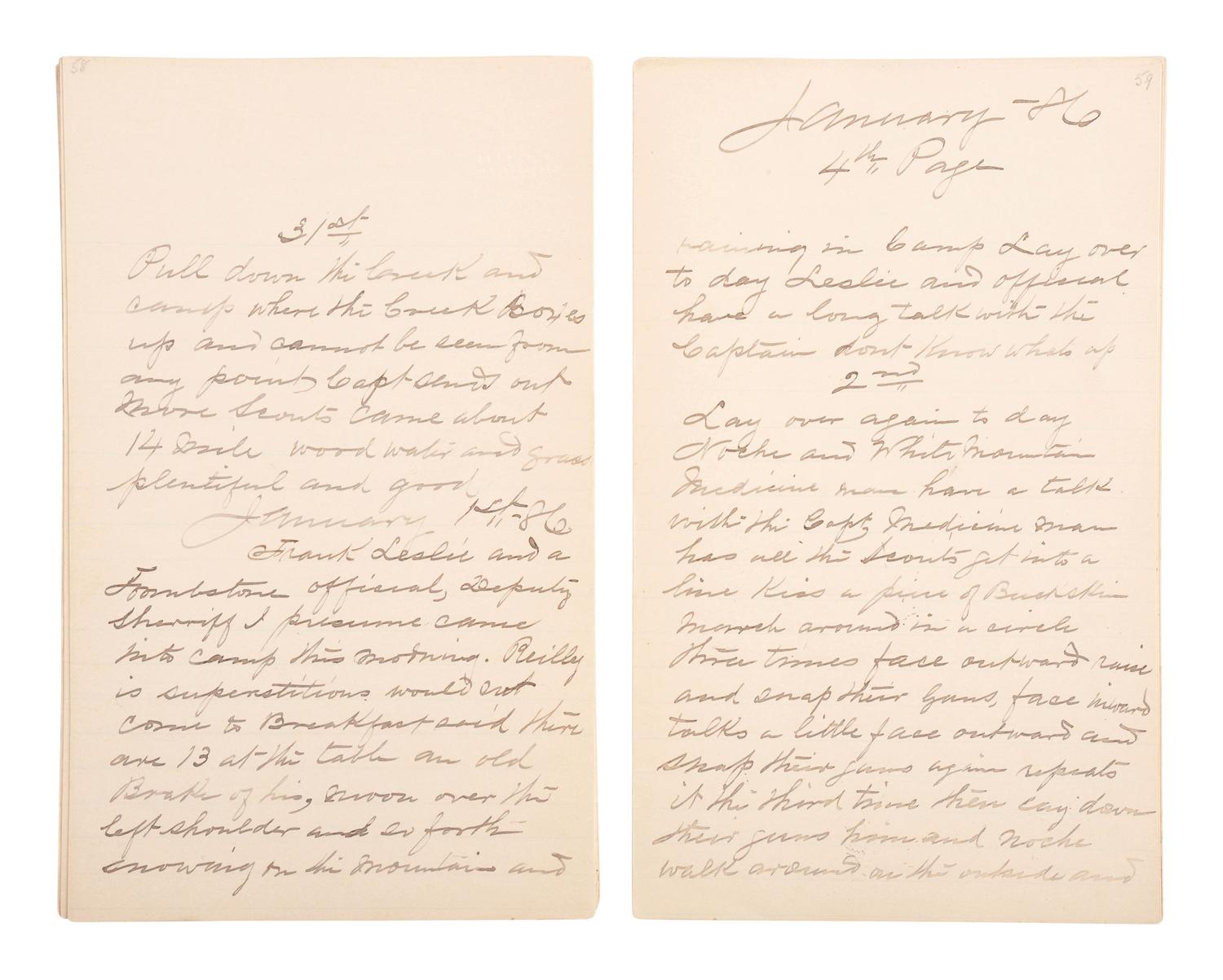 [GERONIMO] - [LATE INDIAN WARS]. DALY, Henry W. (1850-1931). Diary of Campaign against Hostile Apaches in 1885-6 with Capt. Emmet Crawford, by Henry W. Daly Pack Master. [Cheyenne, WY], 29 May 1885 to 28 March 1886.