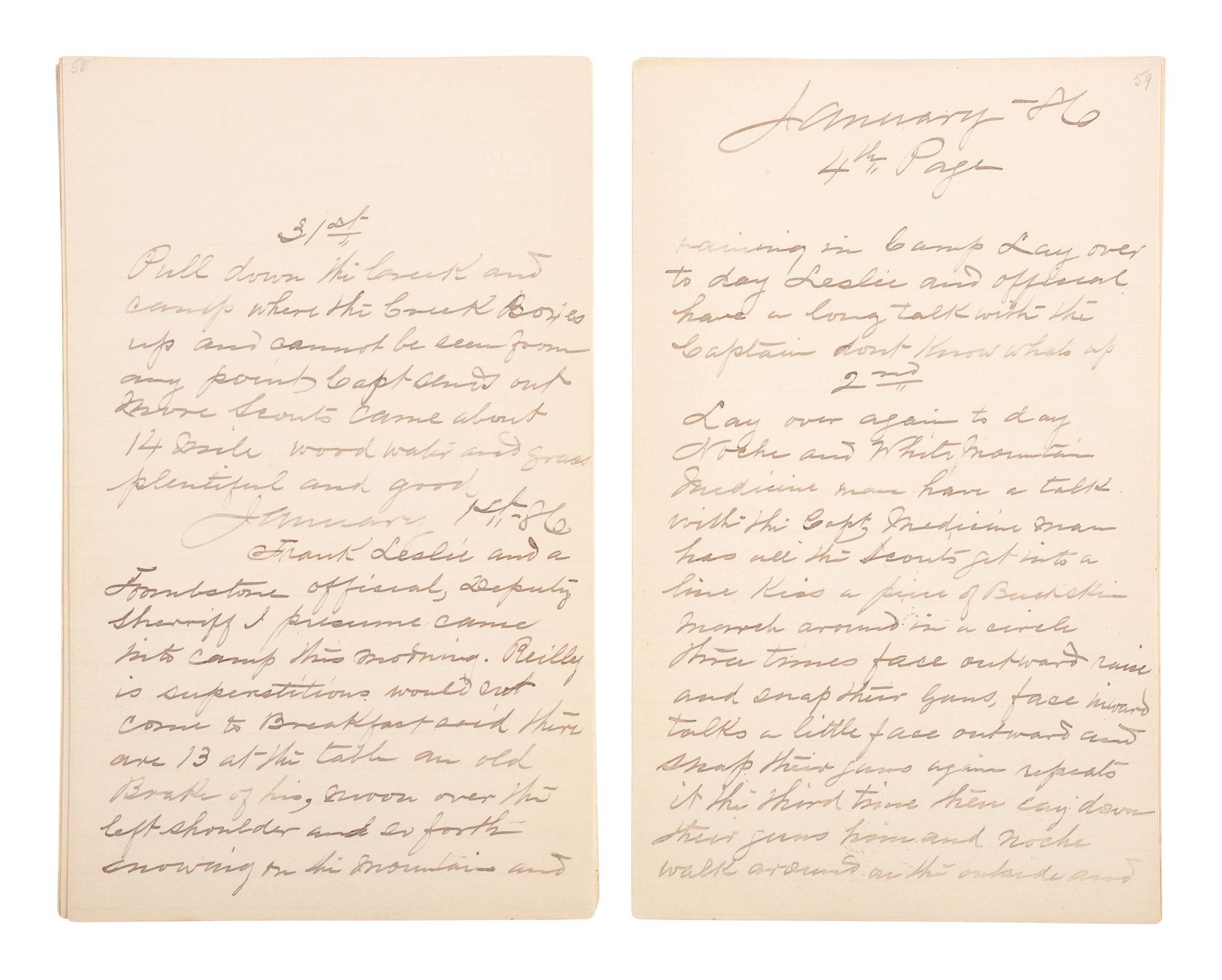 [GERONIMO] - [LATE INDIAN WARS]. DALY, Henry W. (1850-1931). Diary of Campaign against Hostile Apaches in 1885-6 with Capt. Emmet Crawford, by Henry W. Daly Pack Master. [Cheyenne, WY], 29 May 1885 to 28 March 1886.