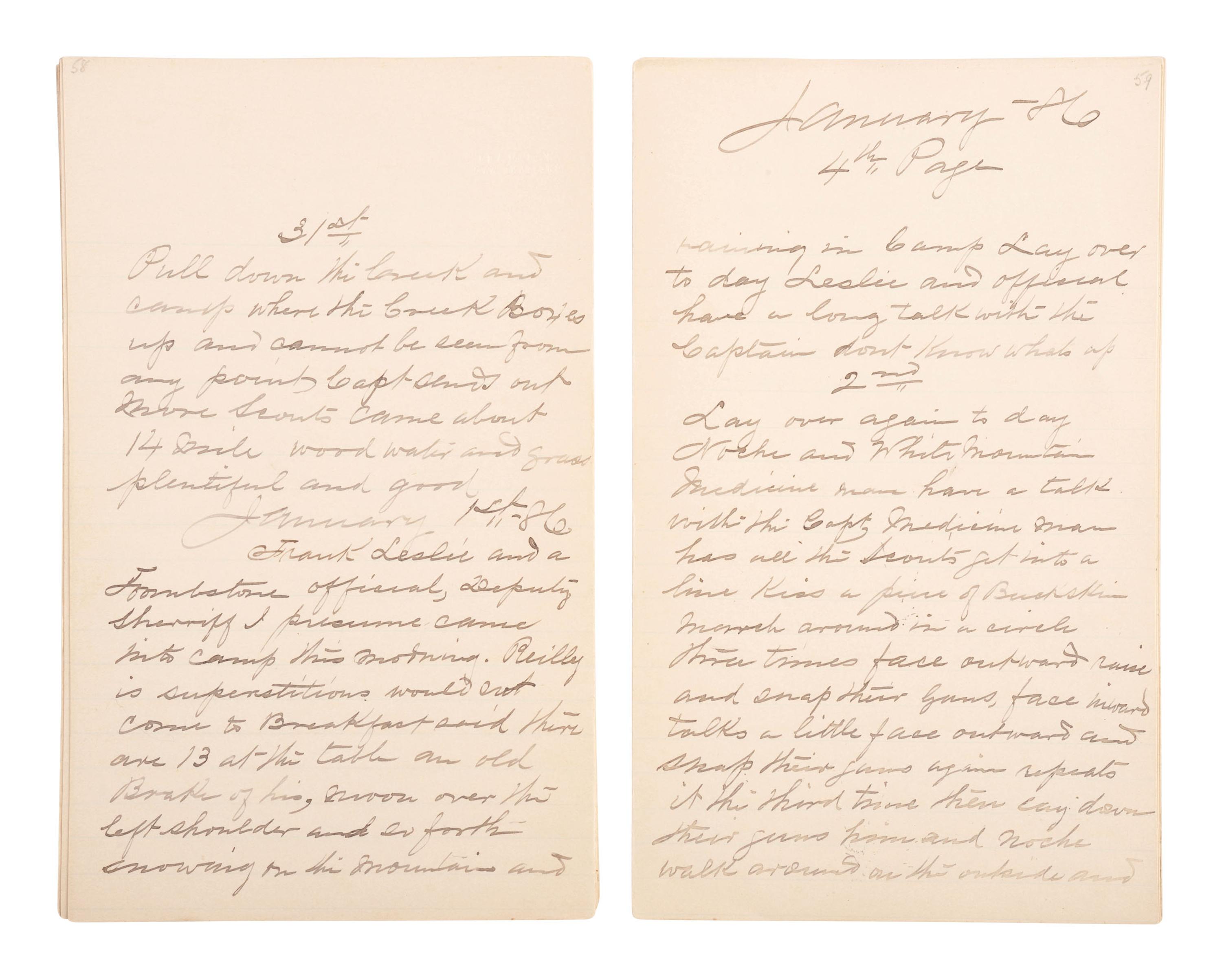 [GERONIMO] - [LATE INDIAN WARS]. DALY, Henry W. (1850-1931). Diary of Campaign against Hostile Apaches in 1885-6 with Capt. Emmet Crawford, by Henry W. Daly Pack Master. [Cheyenne, WY], 29 May 1885 to 28 March 1886.