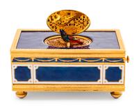 A Reuge Gilt Metal Mounted and Rhinestone-Inset Enameled Singing Bird Automaton Box
