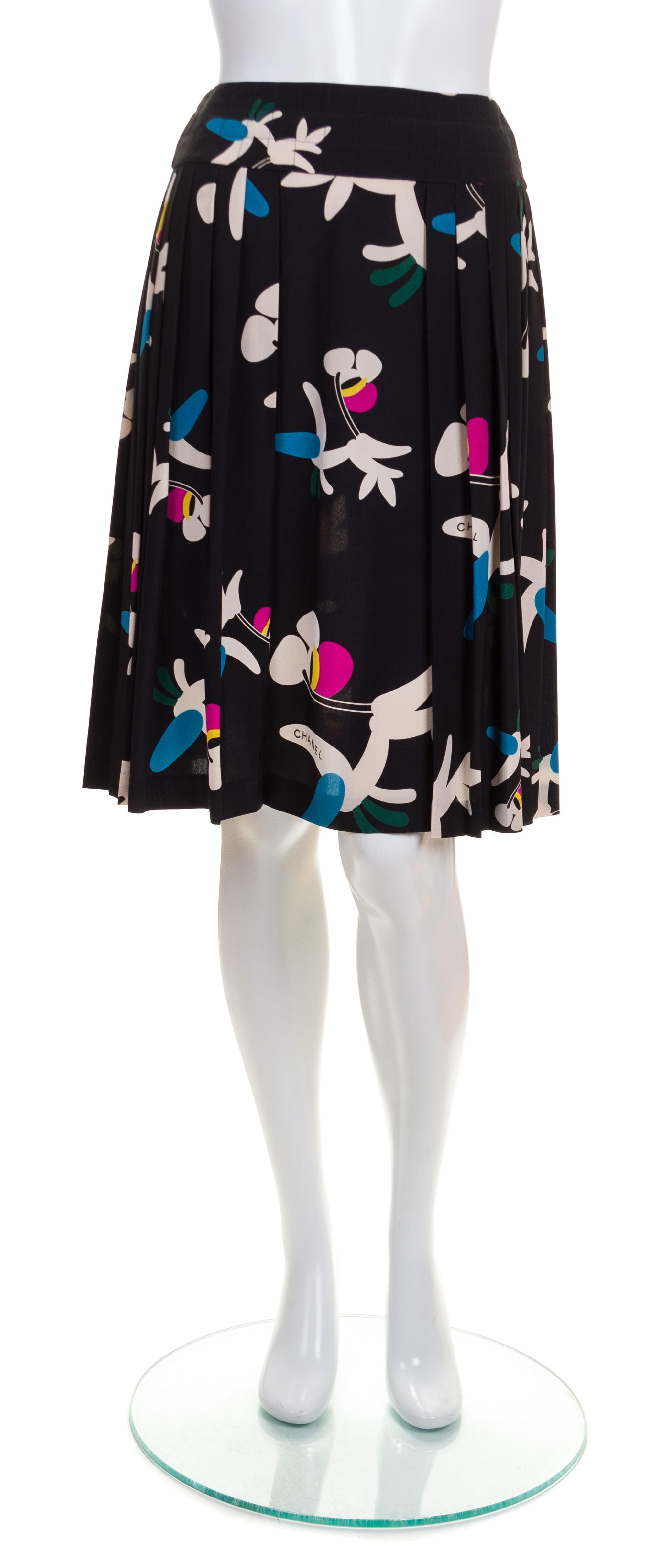 A Chanel Multicolor Silk Pleated Skirt, Size 36.