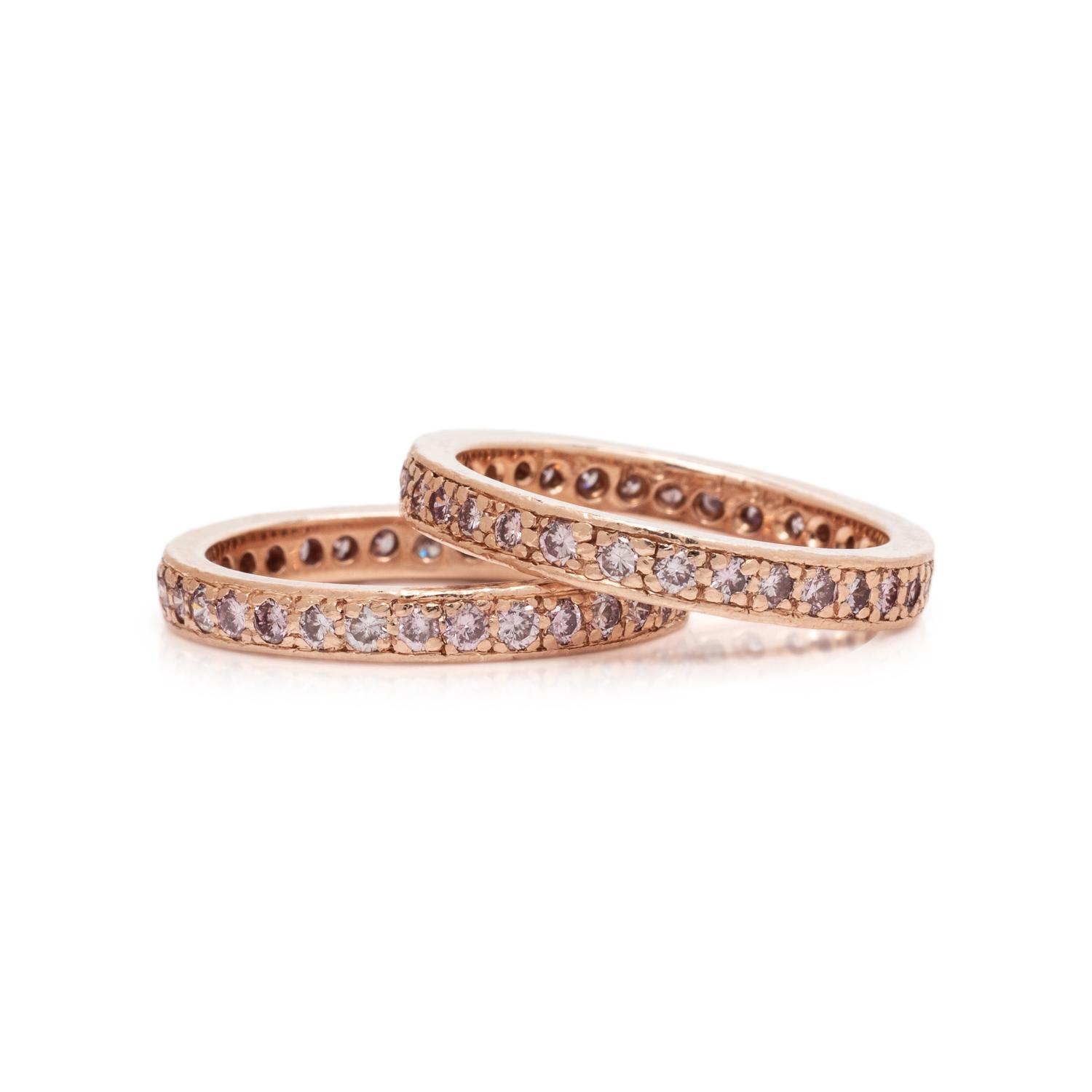 PAIR OF PINK DIAMOND AND ROSE GOLD ETERNITY BANDS