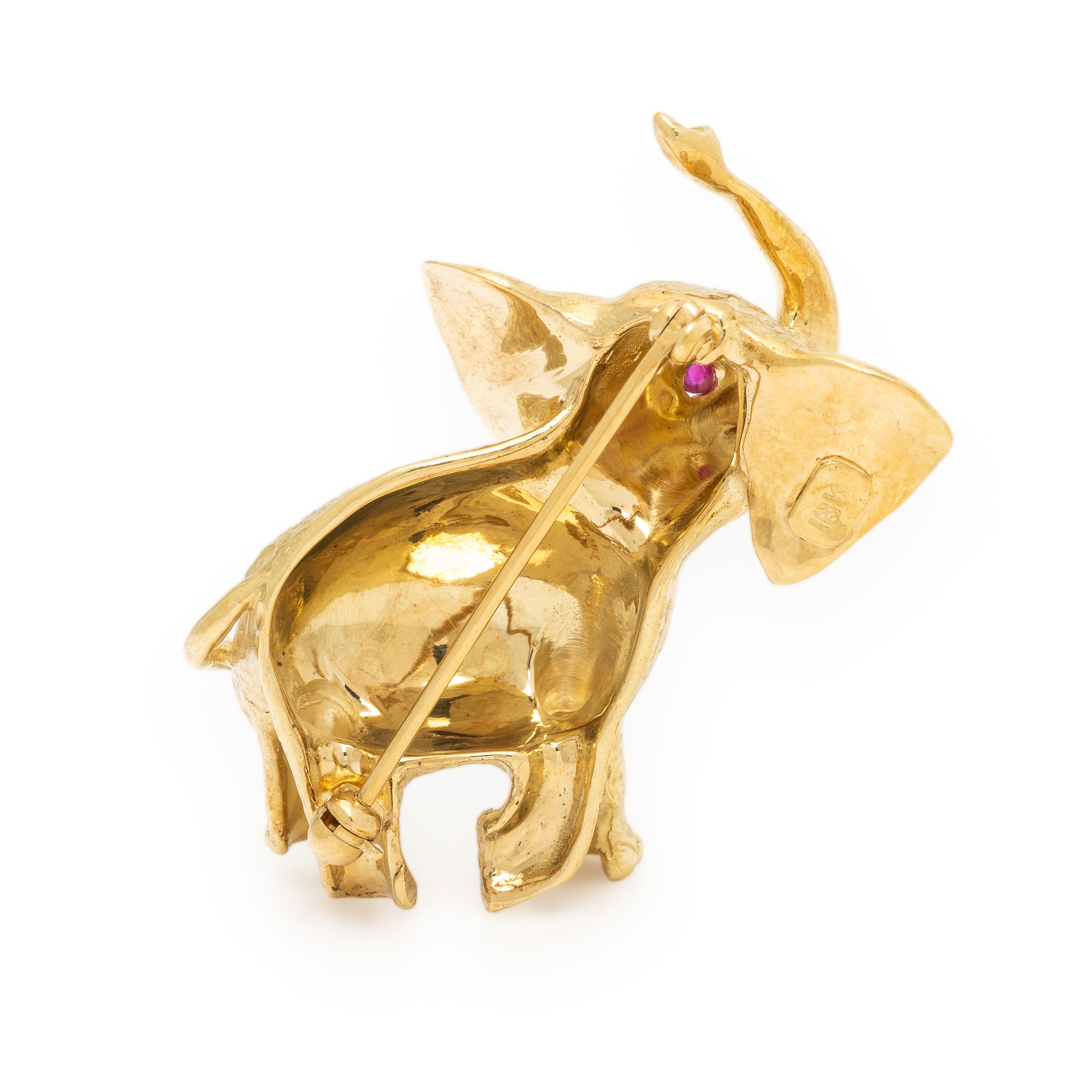 Yellow Gold and Ruby Elephant Brooch