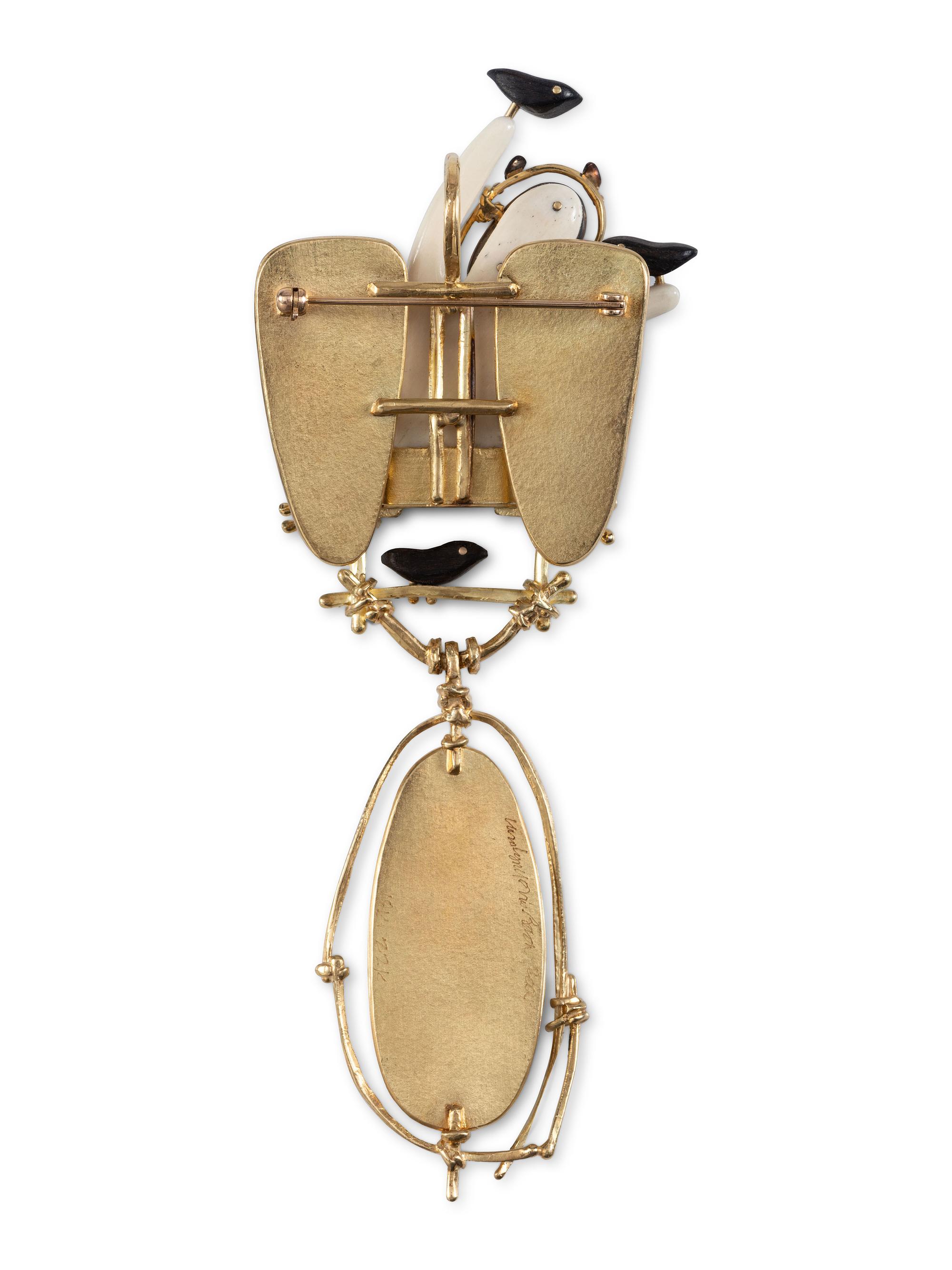 Aleutian-style Mixed Media Figural Pendant / Brooch, with 18K and 22K Gold