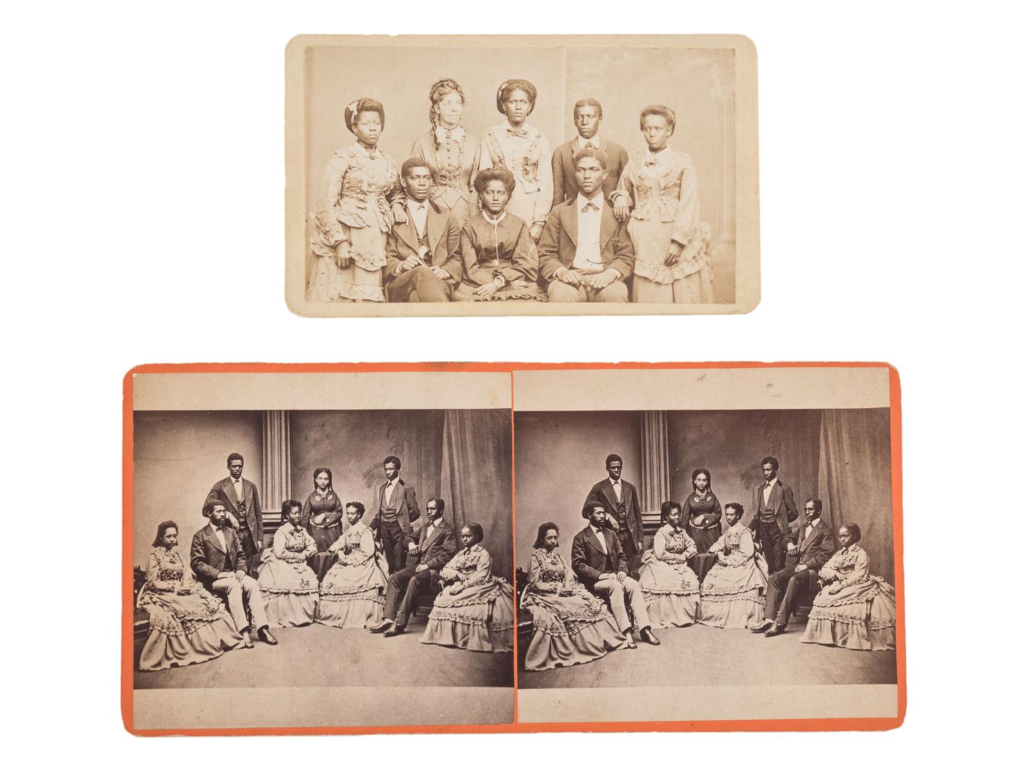 [MUSIC]. A stereoview and CDV group portraits of the Fisk Jubilee Singers, comprising: