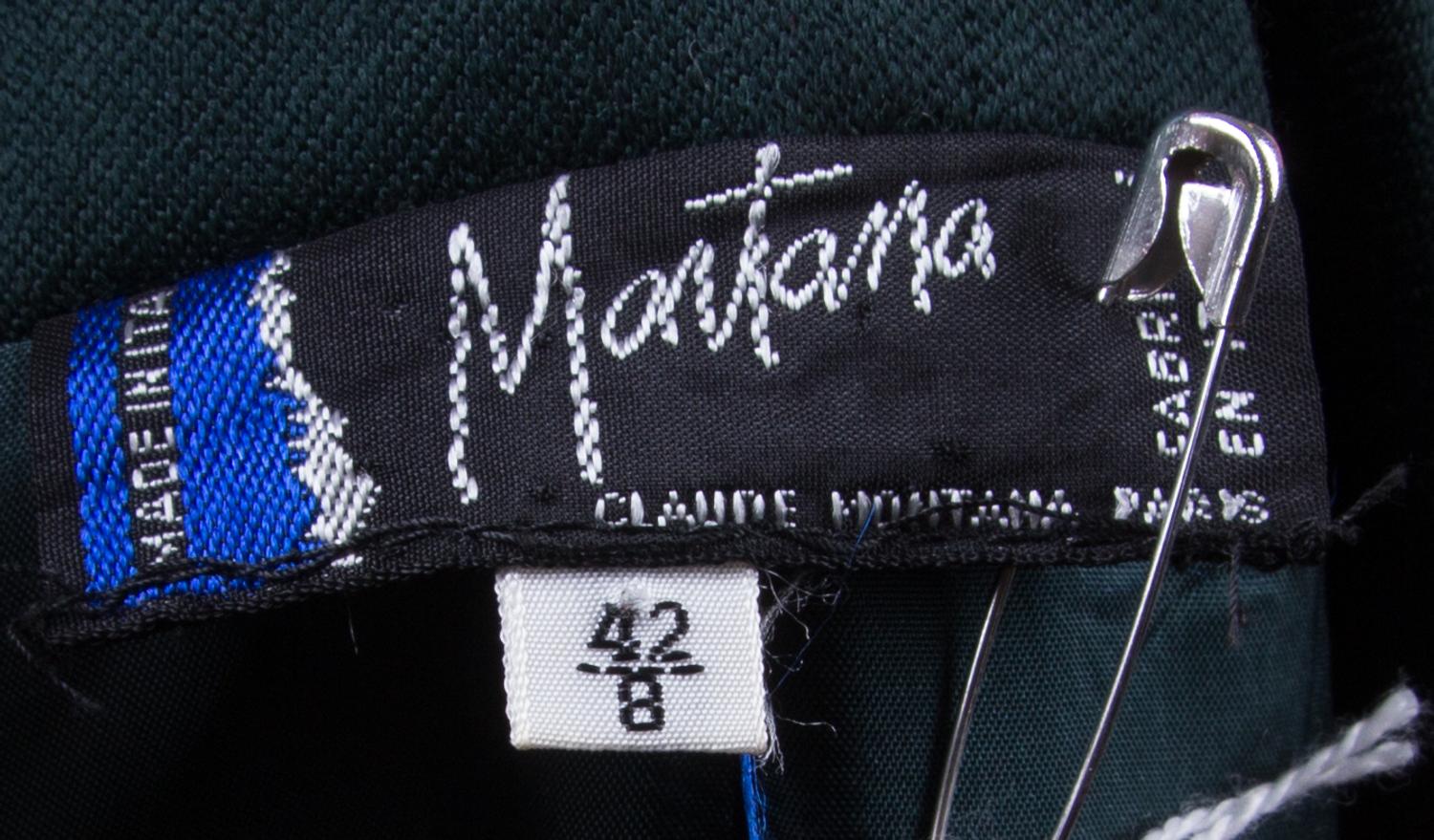 A Claude Montana Forest Green Wool Pant Suit, Size 42/8.
