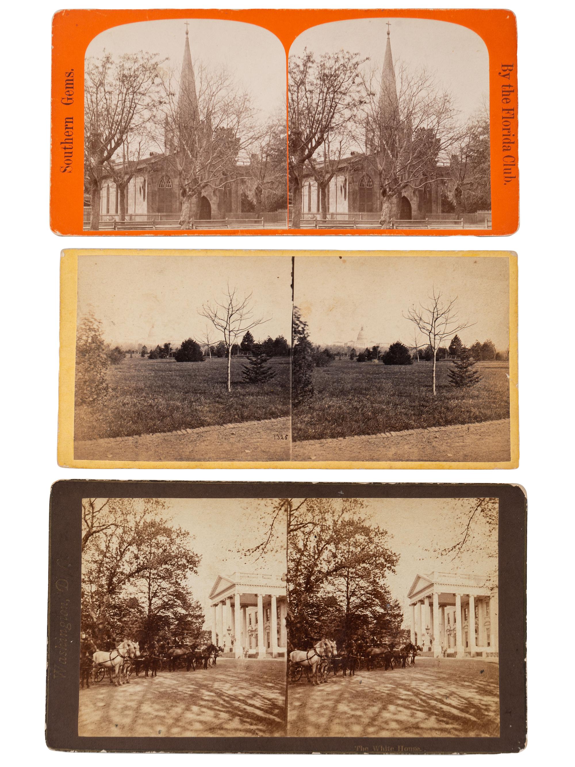 [EARLY PHOTOGRAPHY]. A group of approx. 95 stereoviews highlighted by images of US presidents, views in and around Washington, DC and Mount Vernon, and African American and female subjects.