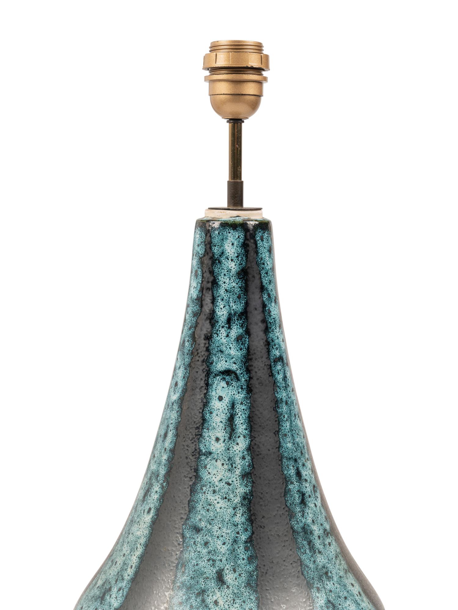 A Turquoise and Black Glazed Ceramic Table Lamp