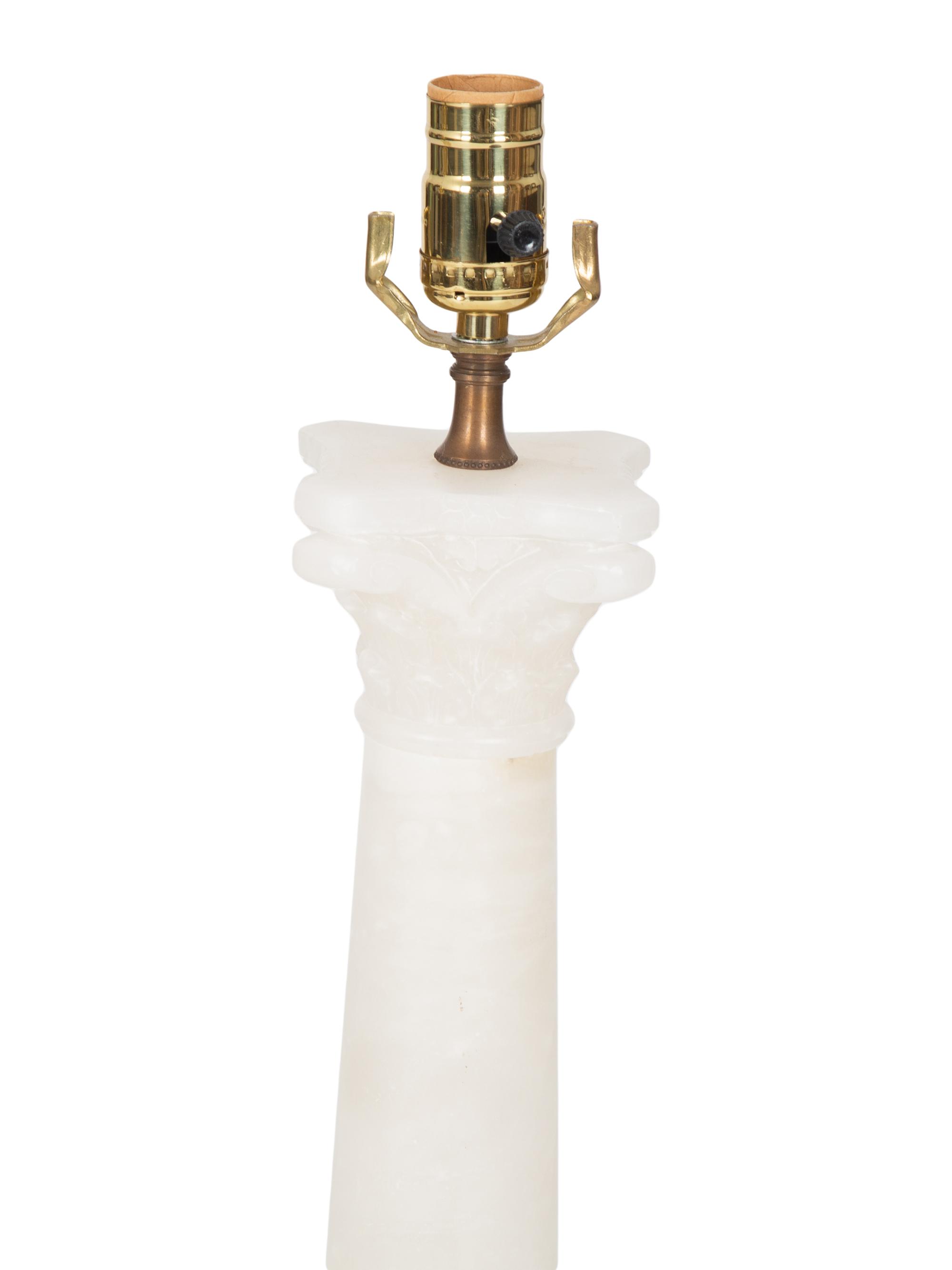 Two Carved Alabaster Lamps — 20TH CENTURY