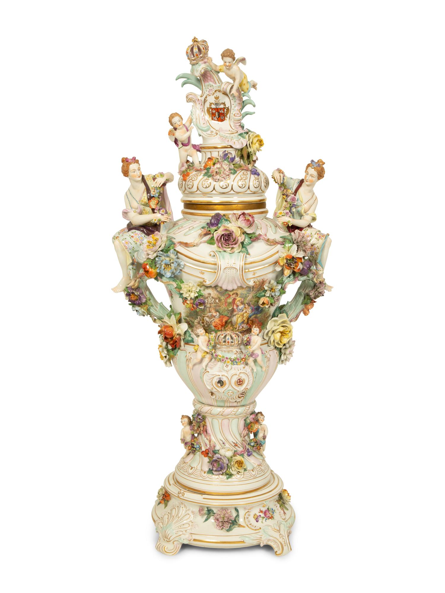 A German Porcleain Covered Vase on Stand — 19TH CENTURY