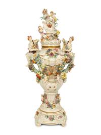 A German Porcleain Covered Vase on Stand — 19TH CENTURY