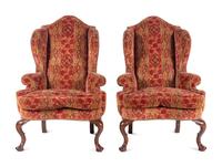A Pair of Queen Anne Style Upholstered Library Chairs