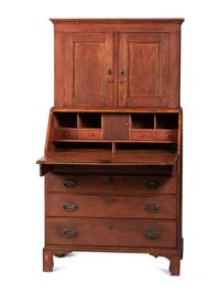 A Federal Red-Painted Maple or Cherrywood Desk-and Bookcase