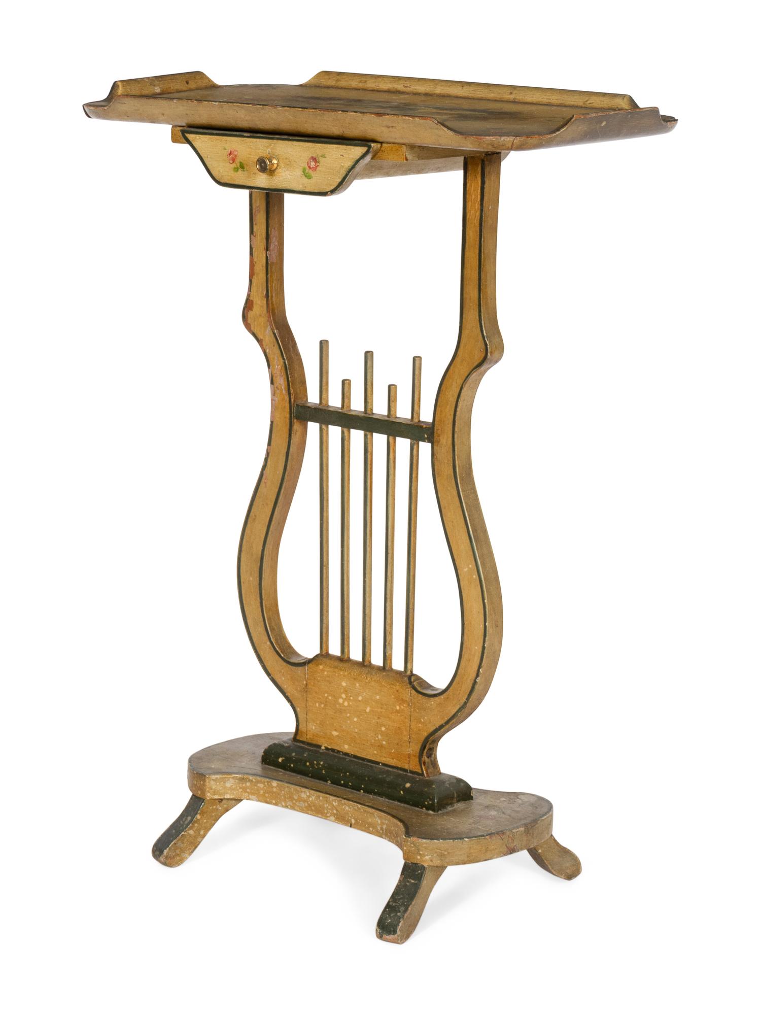 An Italian Lyre-Form Painted Tray Table