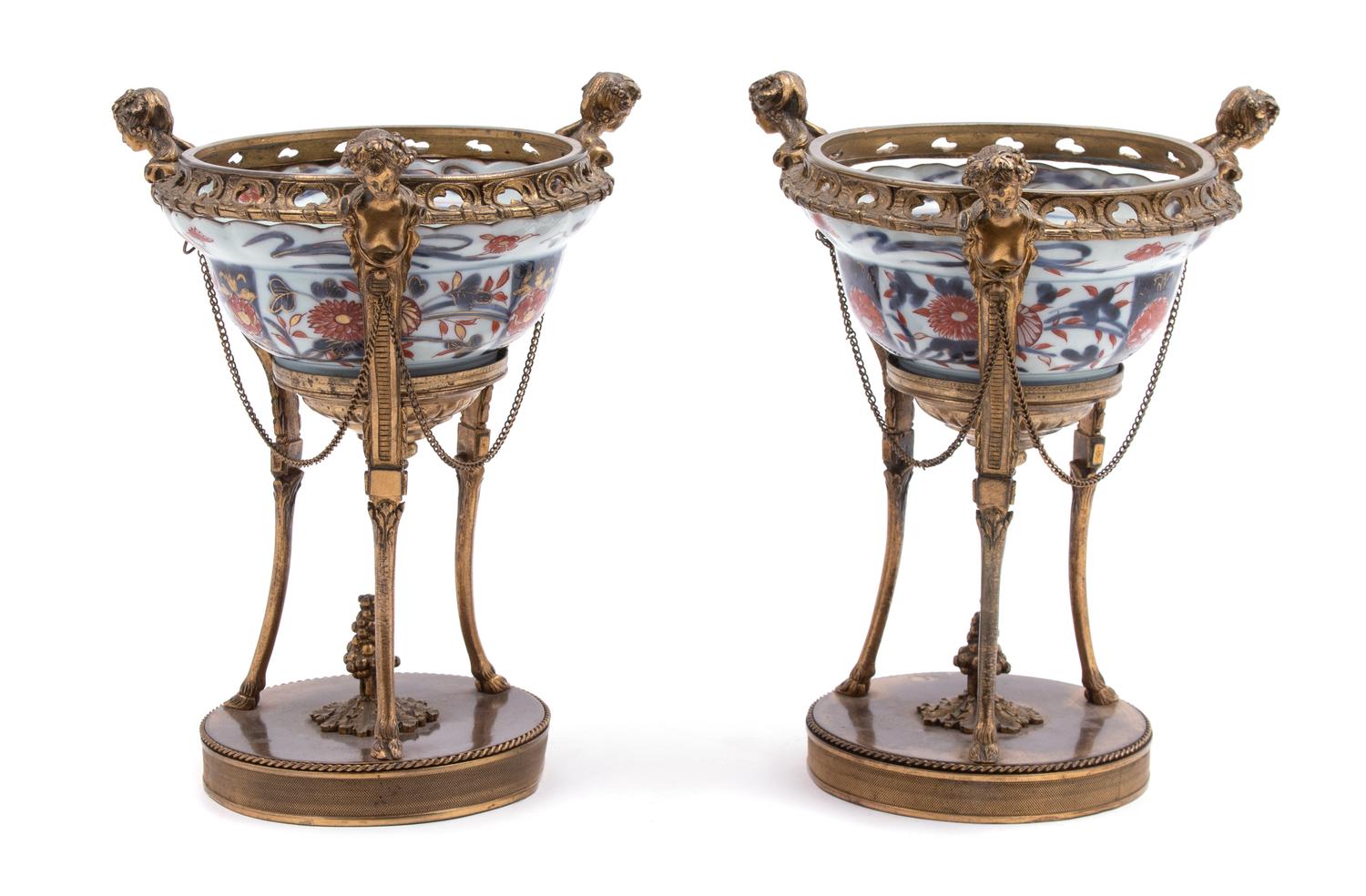 A Pair of French Gilt-Bronze-Mounted Chinese Imari Porcelain Coupes