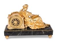 A French Gilt Bronze and Marble Figural Mantel Clock