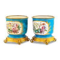 A Pair of Sèvres Style Porcelain and Gilt Bronze Mounted Cache Pots