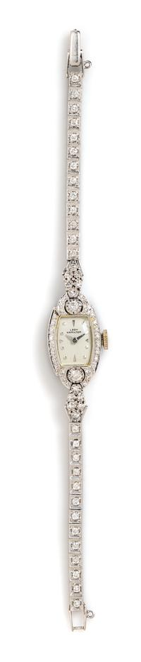 A 14 Karat White Gold, Platinum and Diamond 'Lady Hamilton' Wristwatch, Hamilton,
