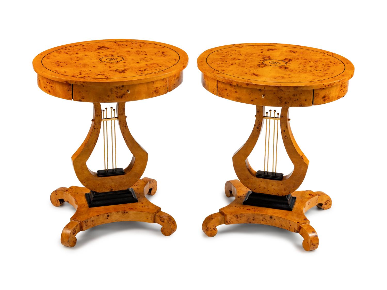 A Pair of Charles X Style Oval Tables en Chiffoniere
