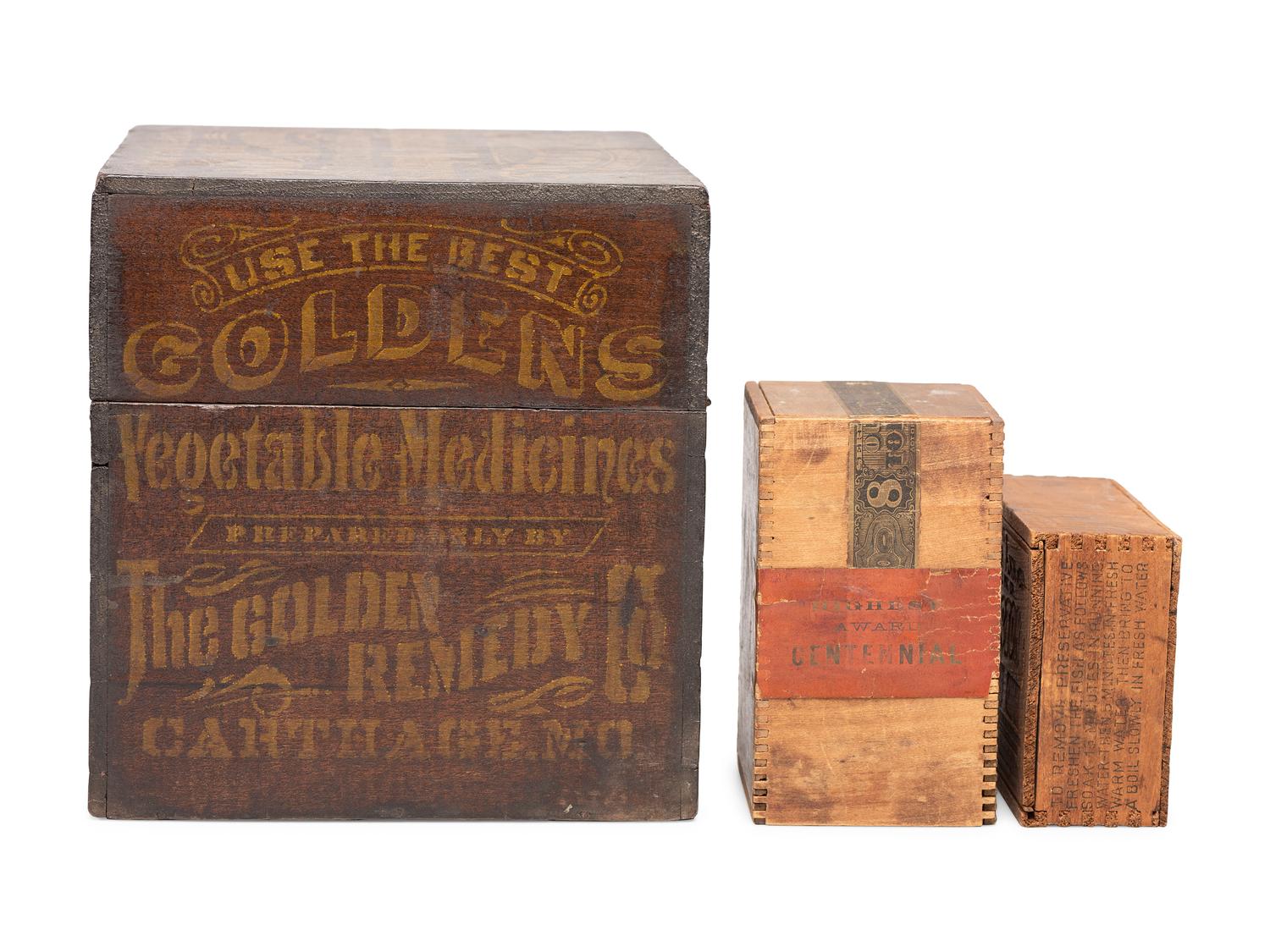 Three Wooden Advertising Boxes