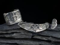 Sterling Silver Overlay Shalako Choker Necklace, Cuff Bracelet, and Ring Set