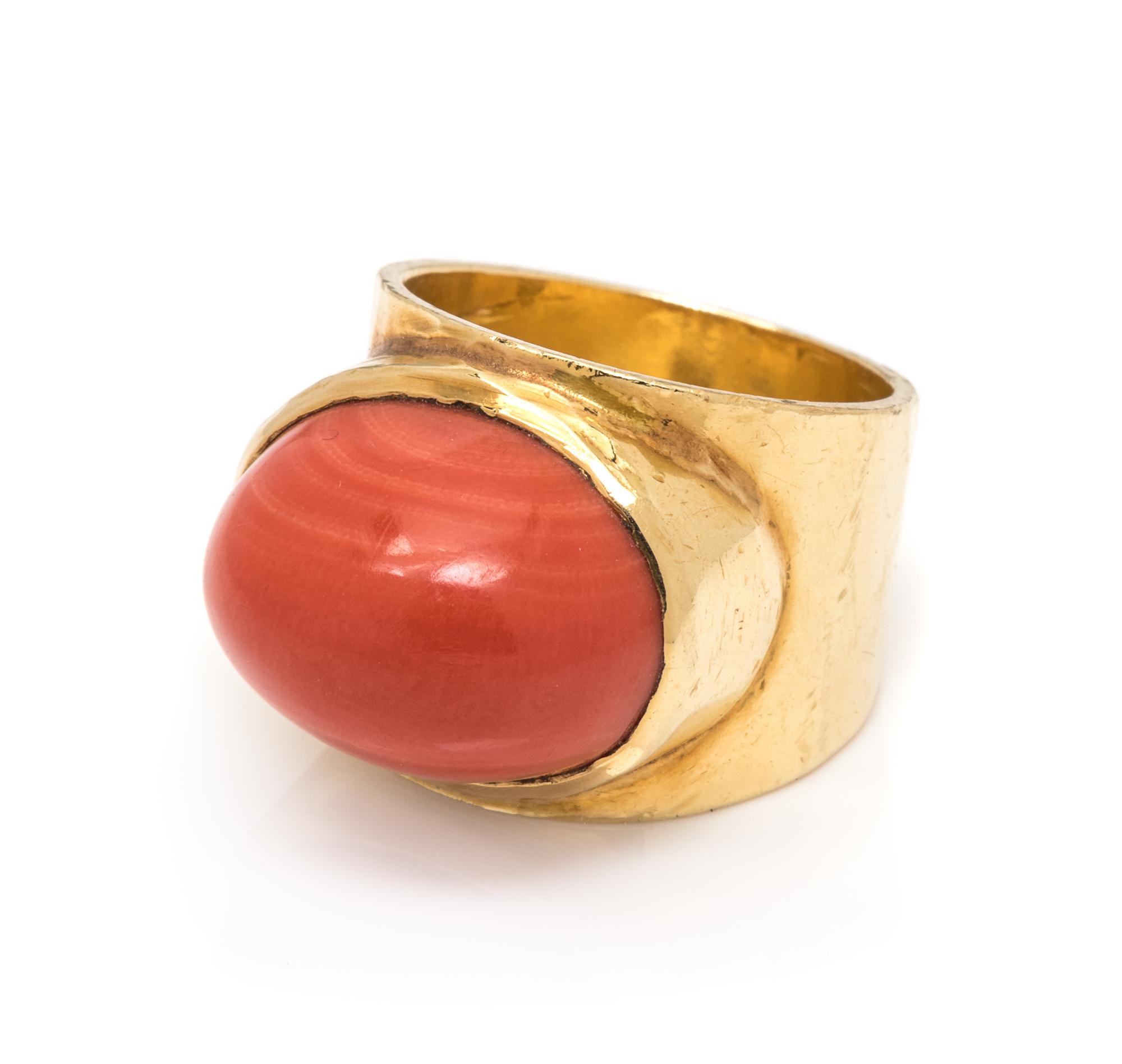 An 18 Karat Yellow Gold and Coral Ring, Boris LeBeau,