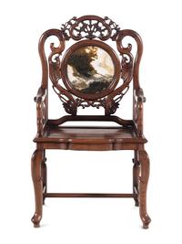 A Chinese Export Marble Inset Hongmu Armchair