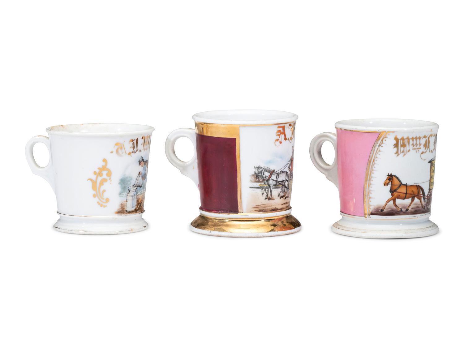 Three Milkman's Porcelain Occupational Shaving Mugs