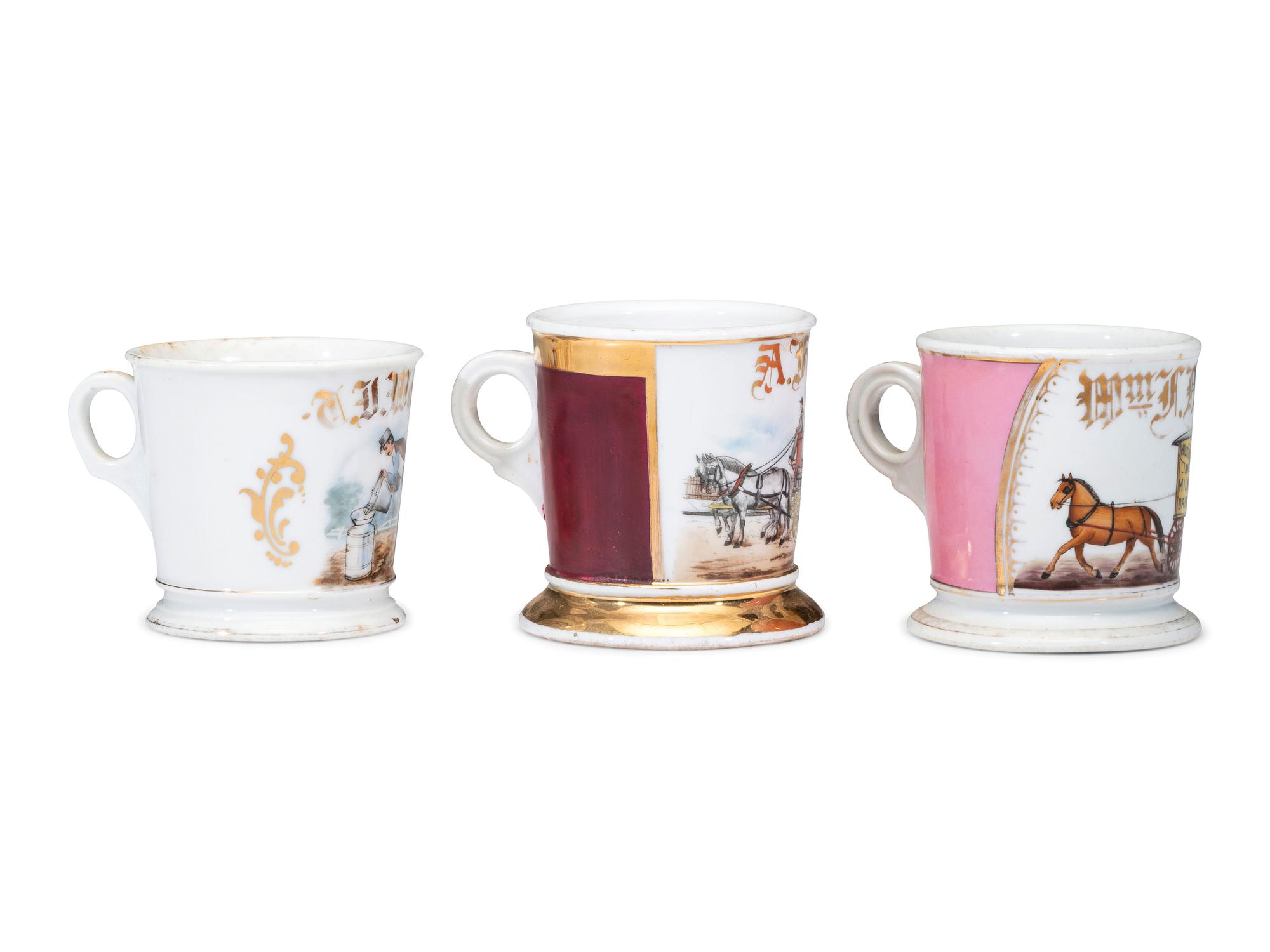 Three Milkman's Porcelain Occupational Shaving Mugs