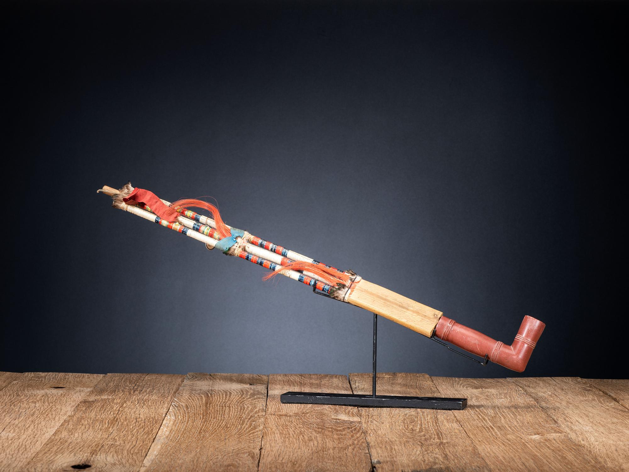 Eastern Sioux Quilled Pipe Stem, with Catlinite Bowl