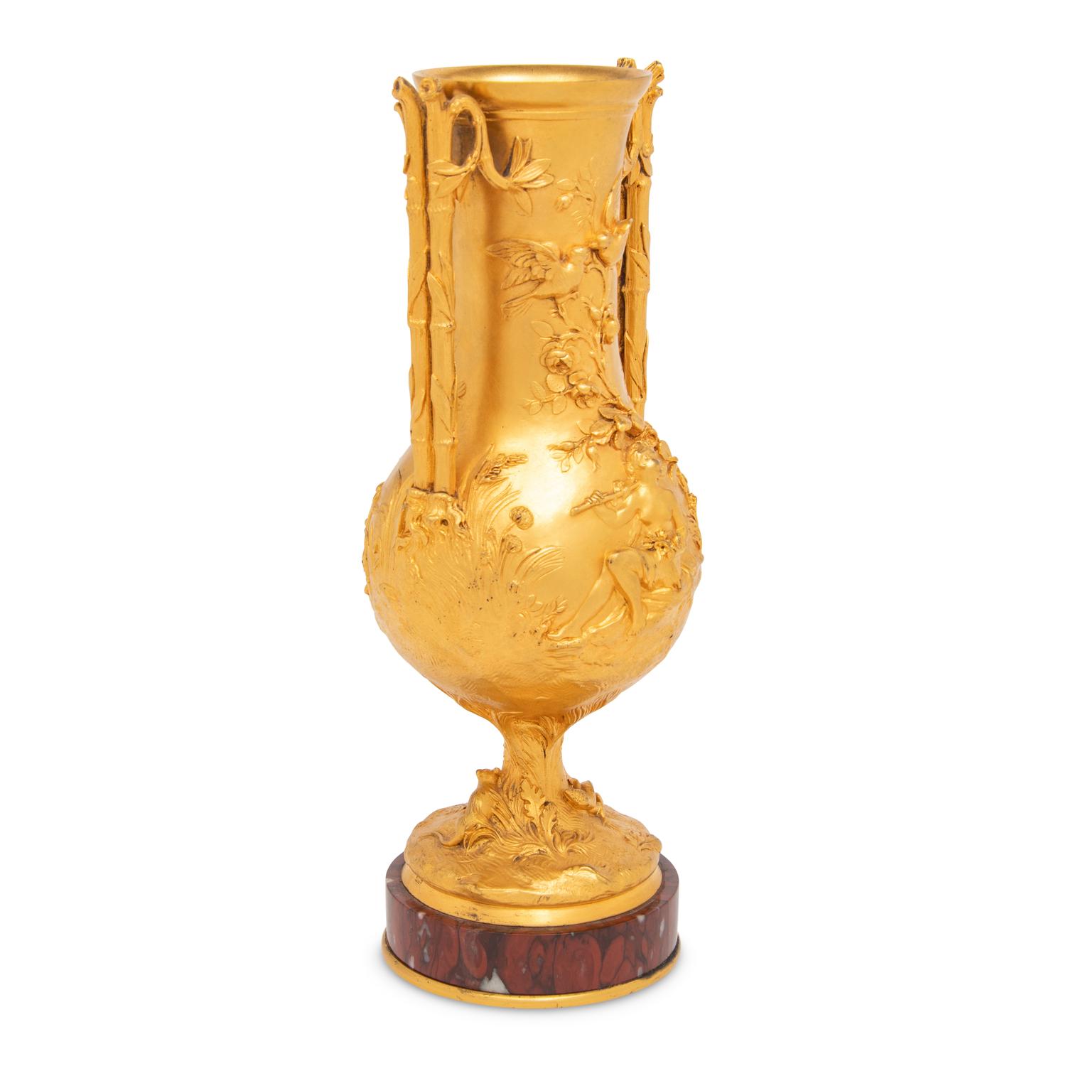 A French Gilt Bronze and Rouge Marble Vase