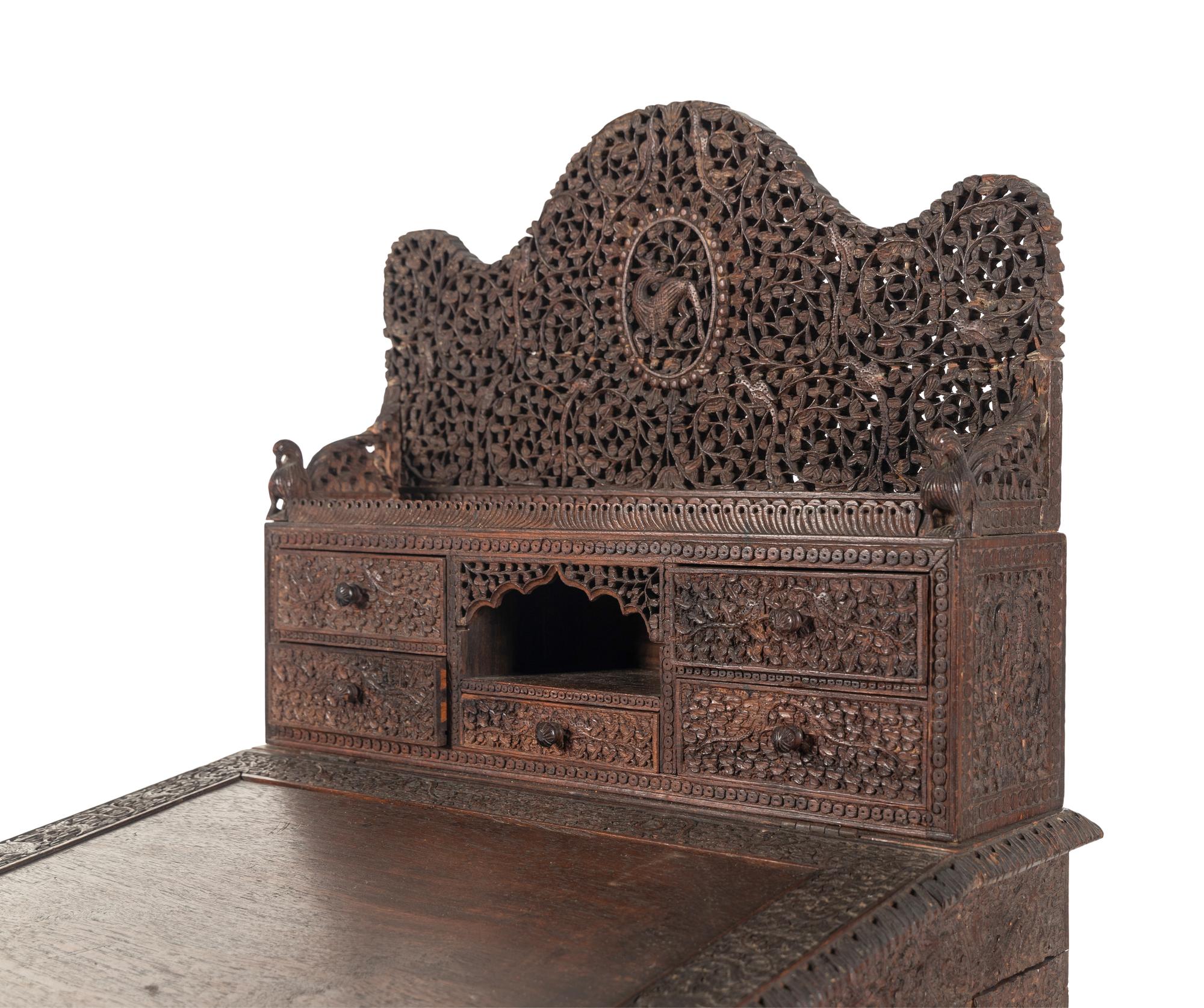 An Anglo-Burmese Carved Hardwood Desk