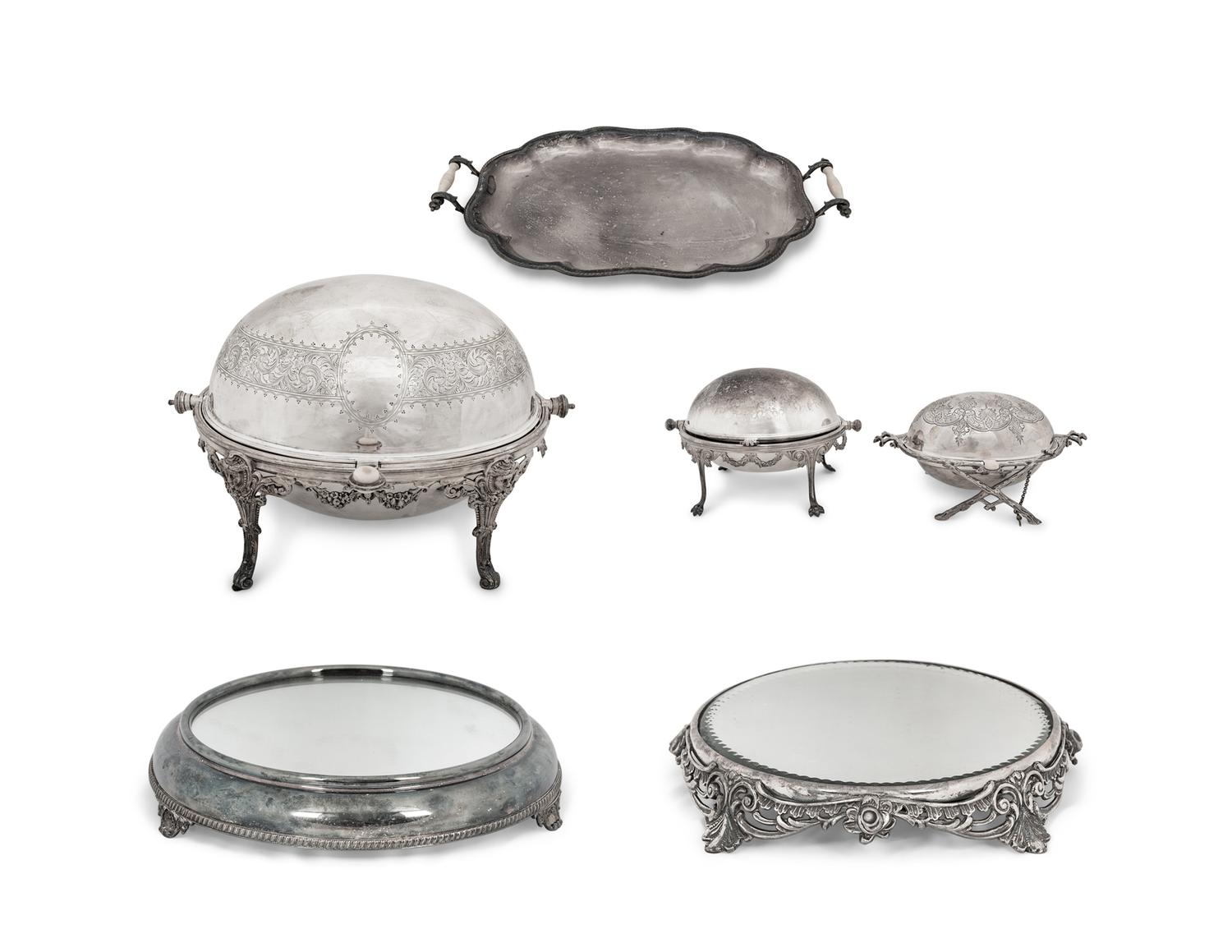A Group of English Five Silver-Plate Serving Pieces
