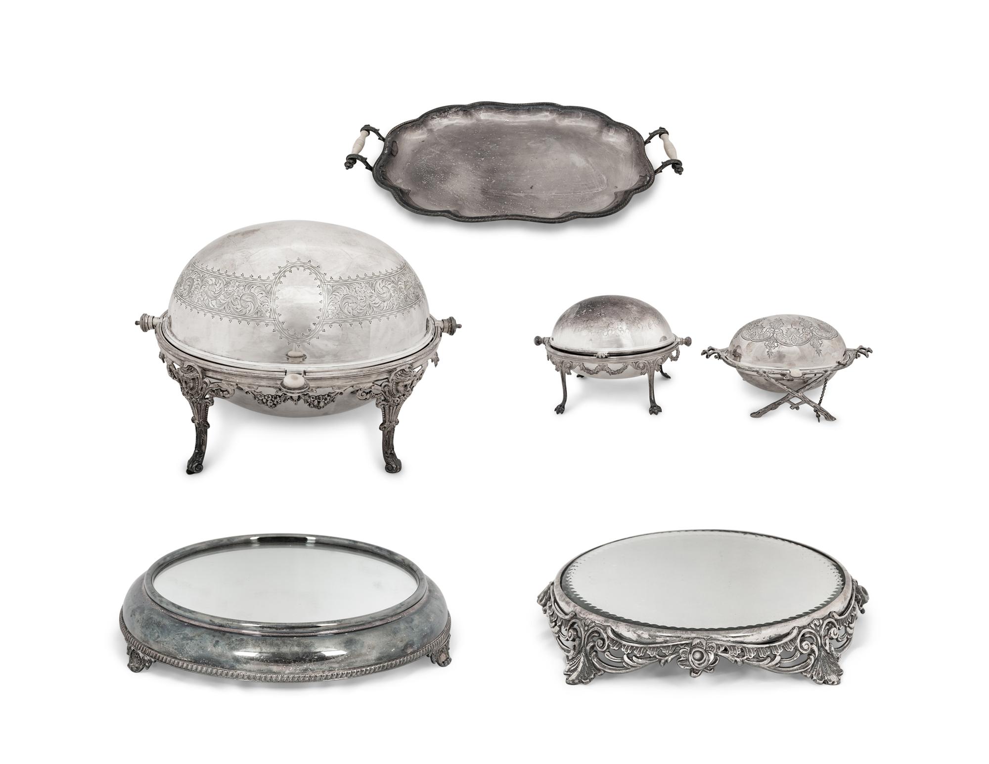 A Group of English Five Silver-Plate Serving Pieces