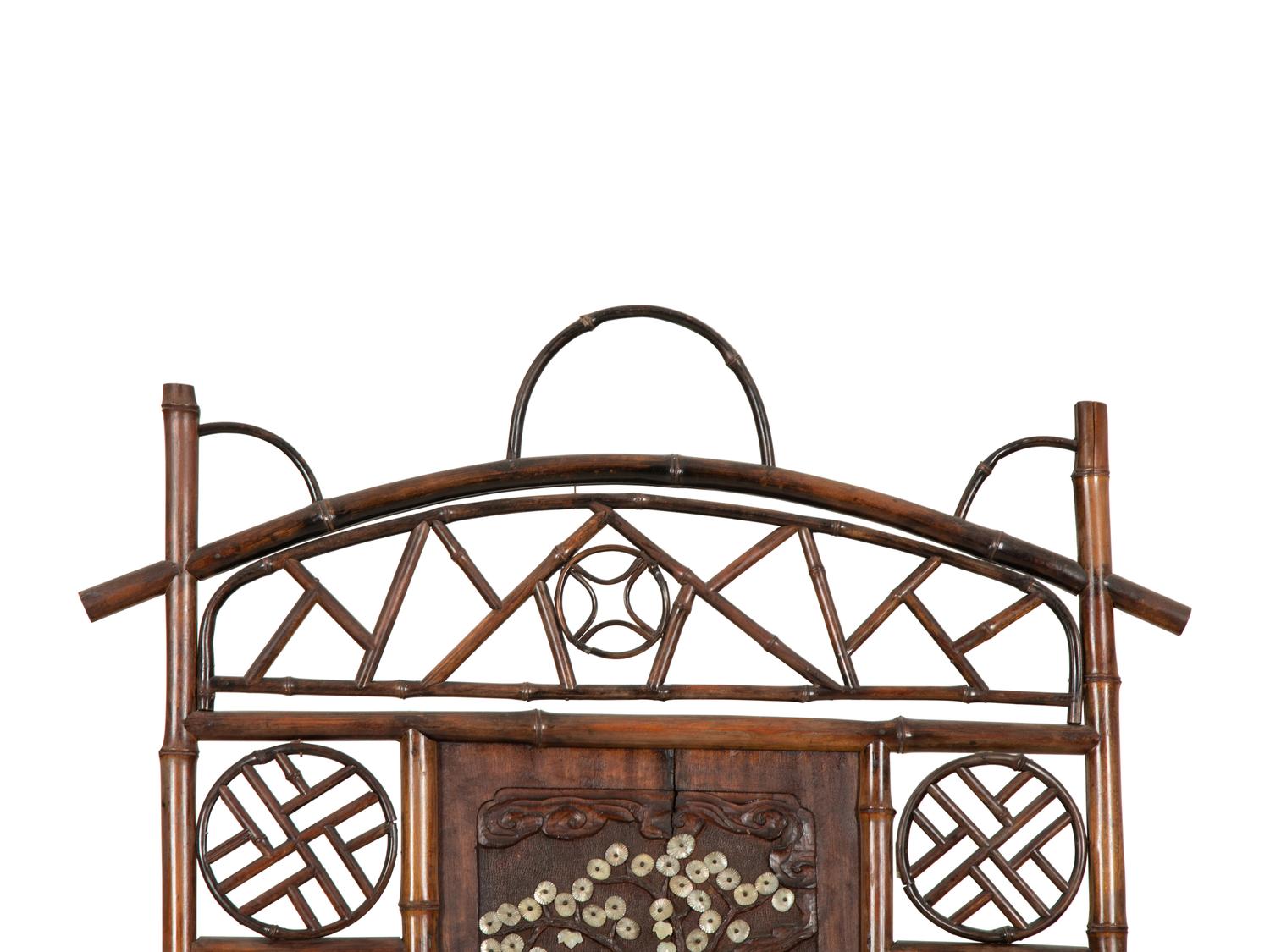 A Chinese Bamboo Screen Panel with Mother-of-Pearl Inlay