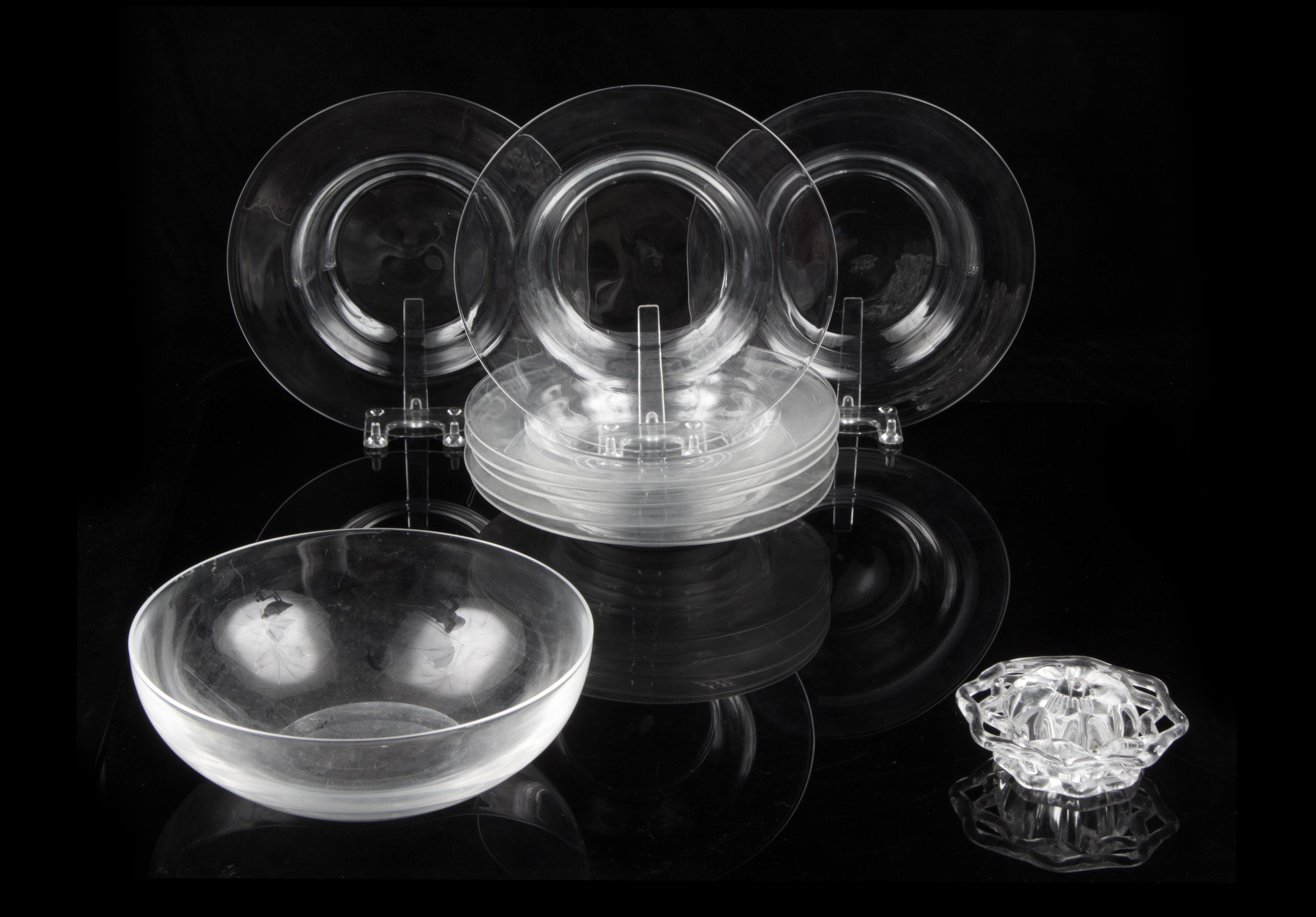 Eight Steuben Glass Bowls Diameter 8 7/8 inches.