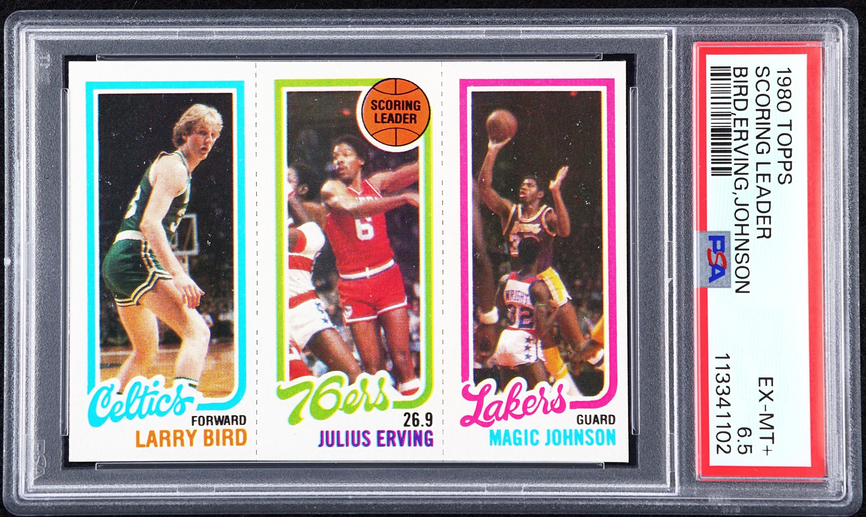 1980 Topps Scoring Leader Larry Bird Magic Johnson Rookie Basketball Card (PSA 6.5 EX-MT+)