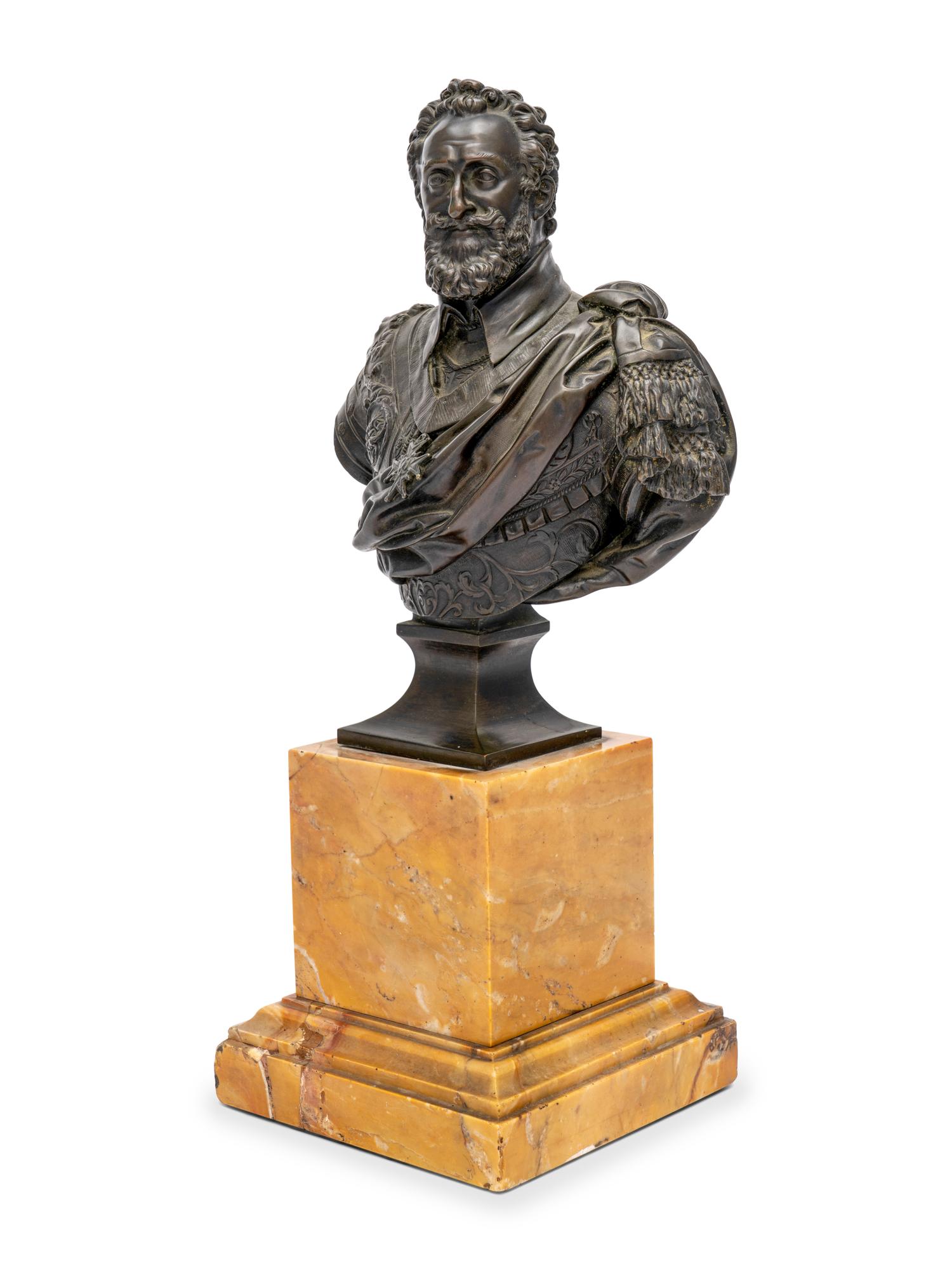 A Continental Bronze Bust of Henry IV on Marble Socle