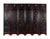 A Chinese Bone and Hardstone Inset Six-Panel Floor Screen